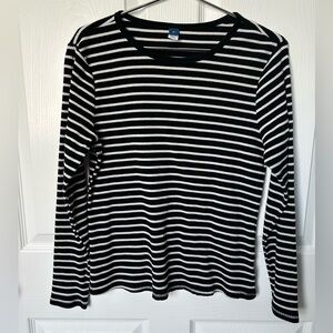 Old Navy Nautical Striped Ribbed Long Sleeve Black and White Size XL